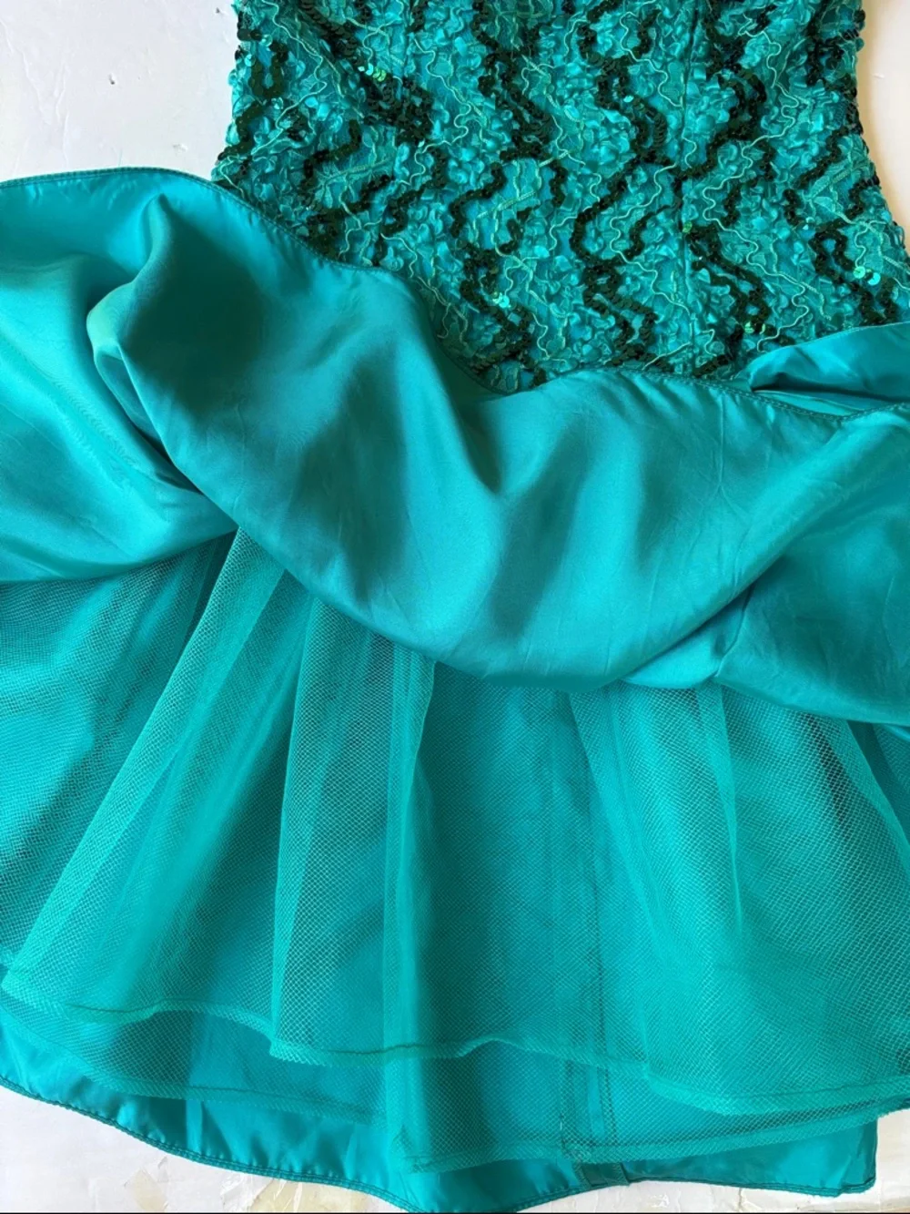 Vintage 80’s Sequin Party Dress Teal Bow Halter Bow Dropwaist Cocktail Dance 90’ - Picture 11 of 17